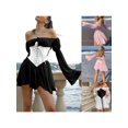 thumbnail image 4 of FOCUSNORM Women?s Solid Color Mesh Yarn Long Sleeve Boat Neck Short Dress, 4 of 9