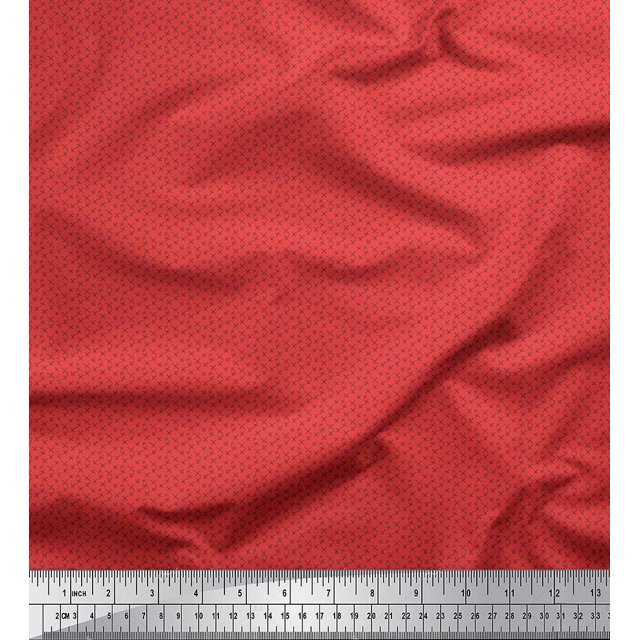 Soimoi Orange Moss Georgette Fabric Cross & Geometric Printed Fabric 1 Yard 42 Inch Wide