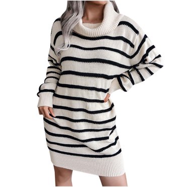 CEHVOM Women Casual Loose Geometric Patterns Sweater Knit Dress