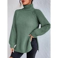 thumbnail image 3 of EYIIYE Chandail d'Automne et d'Hiver pour Femme à Manches Longues, Col Roulé, Tricot, Chandail, Couleur Unie, Ourlet Fendu, Long Tricot, Chandail, Ample, Décontracté, Confortable, Hauts, 3 of 8