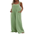 thumbnail image 1 of Wide Leg Overalls for Women Sleeveless Jumpsuits Suspender Overalls with Pockets, 1 of 6