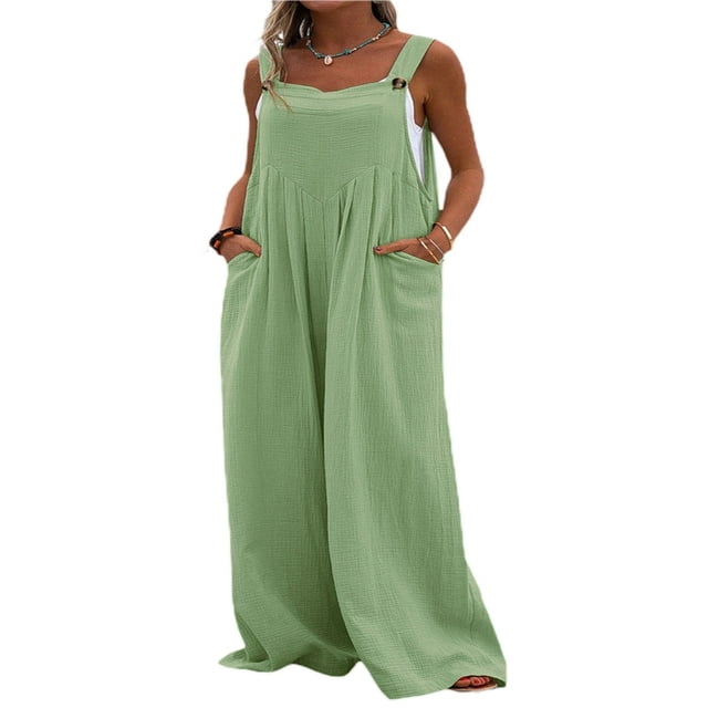 Wide Leg Overalls for Women Sleeveless Jumpsuits Suspender Overalls with Pockets