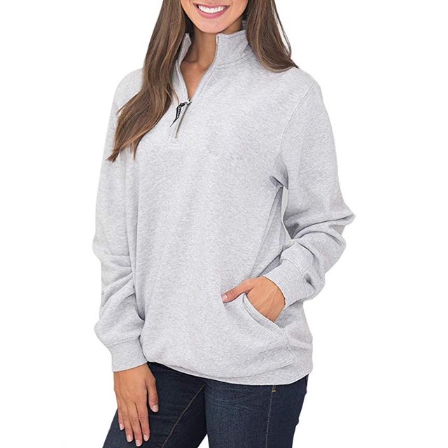 Chandails à Demi-Glissière pour Femmes, Manches Longues, Chandails à Enfiler avec Poches