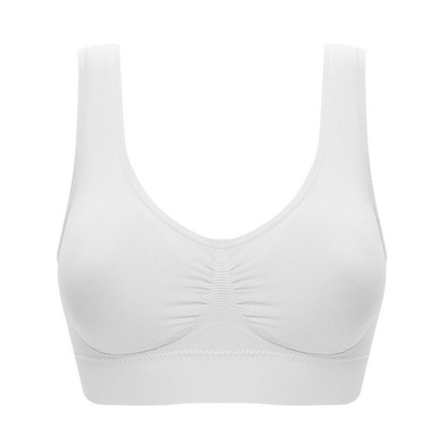 Cheers Brassiere Solid Color Seamless Women Pure Color All Match Bra for Yoga in a white solid color. This wire-free, seamless bra features a full cup design for anti-exposure and comfort. Made of soft, breathable nylon, it is suitable for yoga, daily wear, and sleeping. Available in sizes S to 3XL.