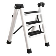 S SERENABLE 3 Step Folding Ladder Durability Lightweight for Household Kitchen Warehouse White