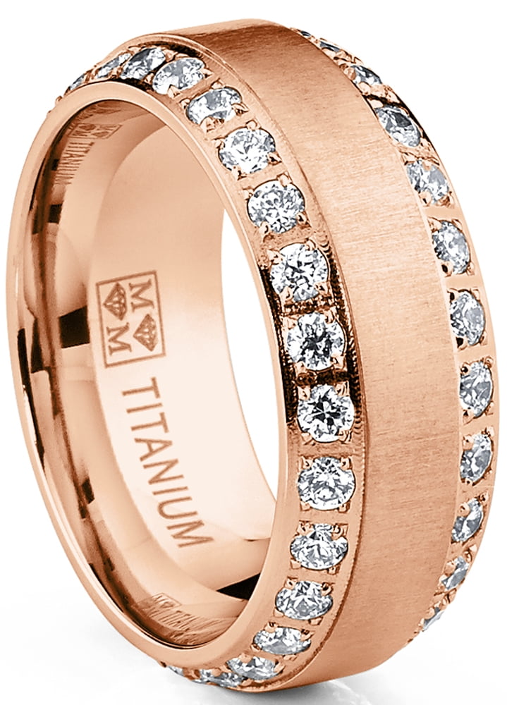 1.75 Carats Men's Titanium Wedding Band Ring 8MM Rose-Goldtone