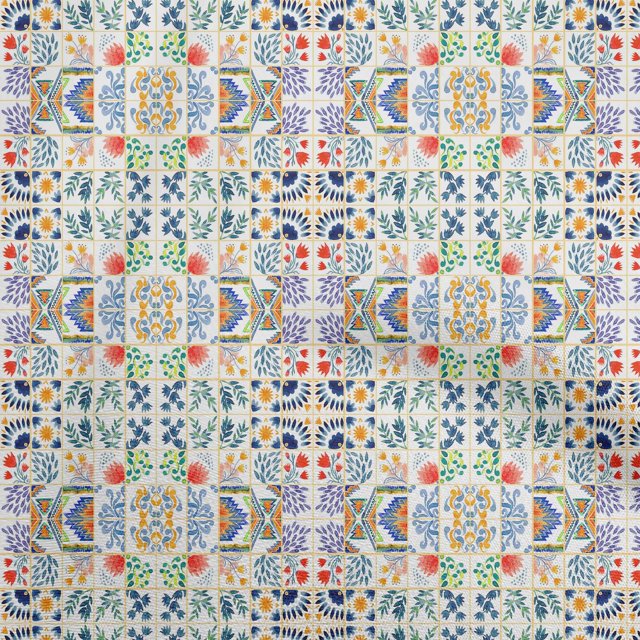 oneOone Rayon Teal Blue Fabric Block Craft Projects Decor Fabric Printed By The Yard 56 Inch Wide-M4