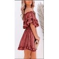 thumbnail image 2 of Women‘s Summer Off Shoulder Dress Pleated Flowy Neck Belt Printed Dress, 2 of 3
