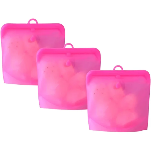 Sacs Réutilisables de Rangement pour Aliments, Silicone de Qualité Alimentaire, Cuisiner, Ranger, Congeler, Compatibles Micro-Ondes, Hermétiques, Ensemble de 3