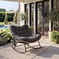 thumbnail image 4 of Indoor Outdoor Patio Rocking Glider Chair – 450 lbs Capacity – Weather-Resistant Rattan, UV-Proof Cushion & soft Toy Fleece Upholstery – Sturdy Rubber Wood & Reinforced Steel Frame, 4 of 7
