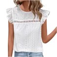 thumbnail image 1 of Timegard Hauts pour Femmes Manches à Volants Col Rond Tee-Shirts Amples Décontractés Habillés Couleur Unie, 1 of 8