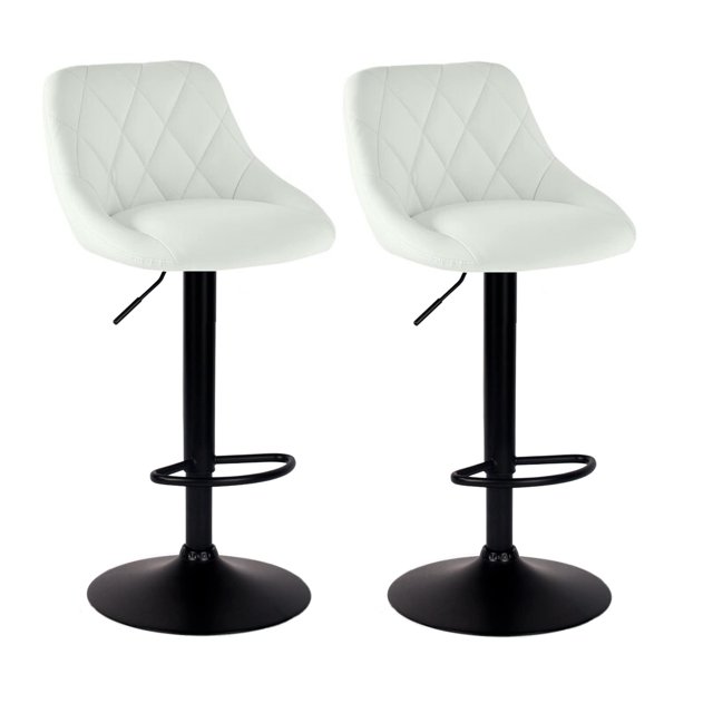 Bronte Living Leatherette Bar Stool with Adjustable Height, 360 Swivel Design, Floor Protection and Pedestal Base with Footrest - Series Janice - Set of 2