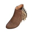 thumbnail image 3 of XZNGL Chaussures pour Femmes Décontractées Mode à Franges à Carreaux à Franges à Empiècements Rétro en Suède Givré Bottines à Talon Moyen, 3 of 8