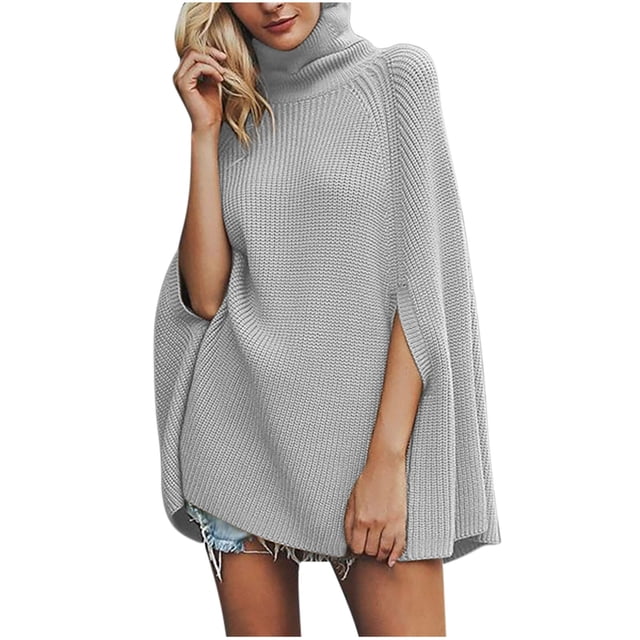 Erwazi Chandails à Col Roulé pour Femmes, Tricotés, Manches Longues, Tuniques Décontractées, Unis, Amples, Chauds, Chandails à Enfiler pour Femmes pour l'Automne et l'Hiver