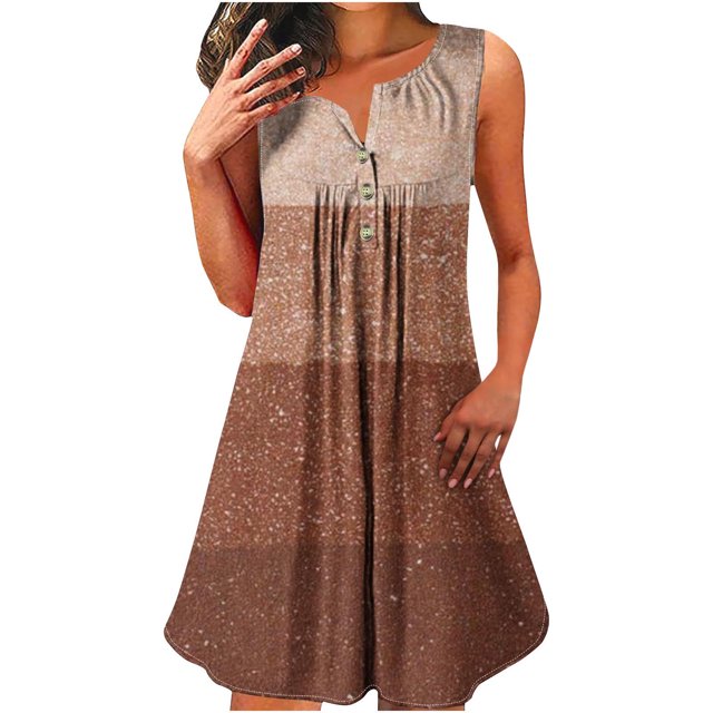 BEFOKA Robe pour Femme Grande Taille, Liquidation de Robes d'Été pour Femmes, Robe Sans Manches à Encolure Ronde pour Femme, Imprimée Fragmentée de Couleurs, à Boutons, à Enfiler