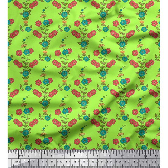 Soimoi Poly Georgette Fabric Leaves & Floral Print Fabric by the Yard 52 Inch Wide