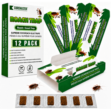 Cockroach Traps, 12-Pack, Larger and Multi-Entry Design Roach Traps with Extra-Strong Adhesive, Sticky Glue Cockroach Trap for Indoor Use, Insect Sticky Glue Traps, Family-Safe, Easy and Ready-to-Use