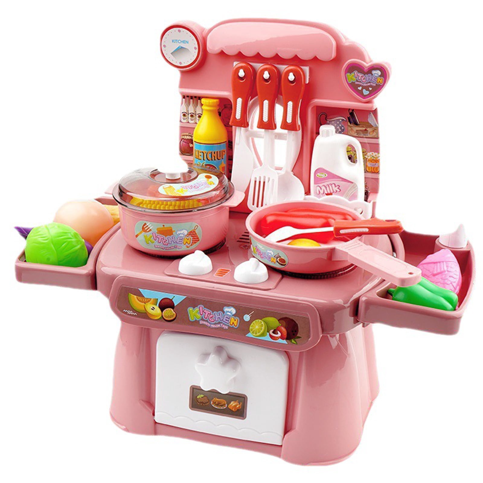 SIYTUAU Kitchen Set With Play Food For Toddlers Boys Girls Childrens Home Toys Mini Kitchen Cooking Stir Vegetable Set Pink Plastic Pretend Play Toy Kitchen Set For Kids Pink