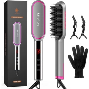 Hair Straightener Brush, Infrared Ionic Hair Straightening Brush, 13 Heat Settings with LED Screen & Anti-Scald & Auto-Off, Fast Heating Comb for Home Salon