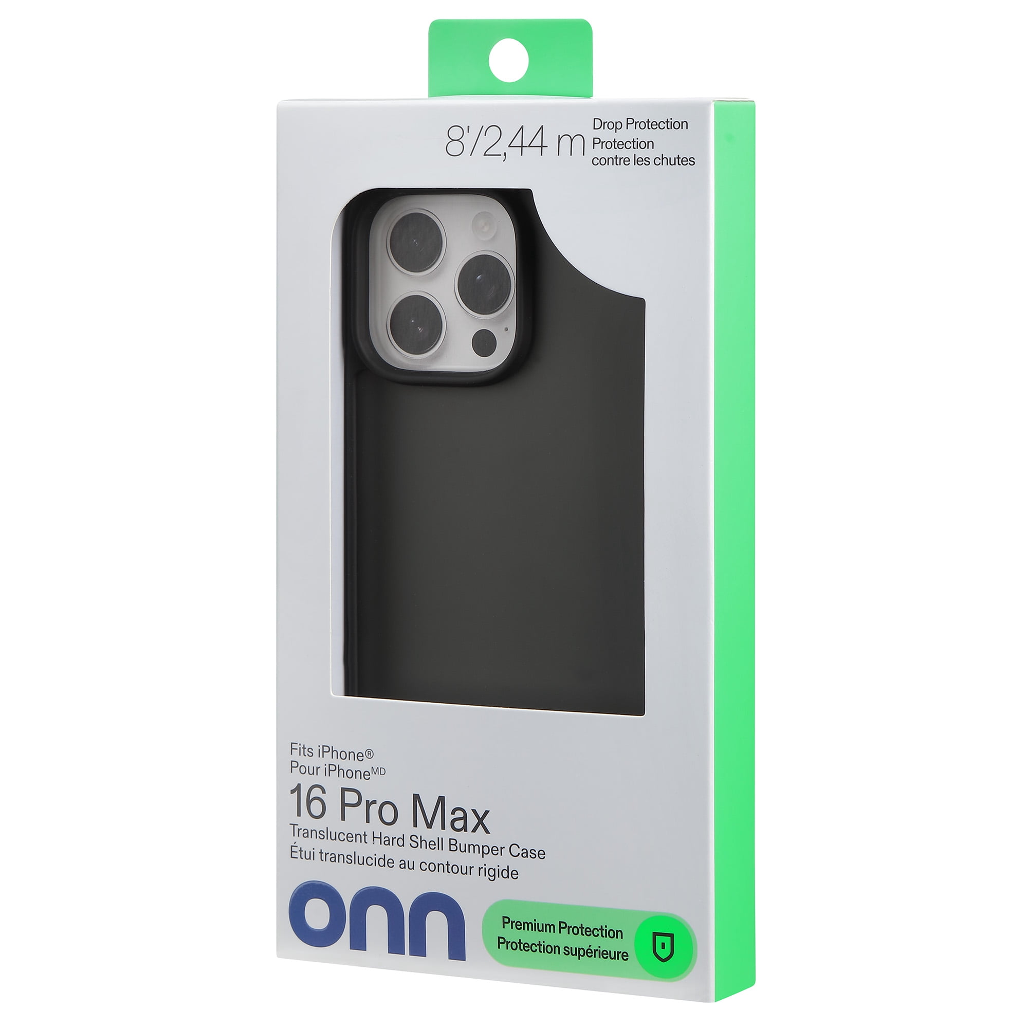 onn for iPhone 16 Pro Max Translucent Hard Shell Bumper Phone Case for iPhone 16 Pro Max, Black