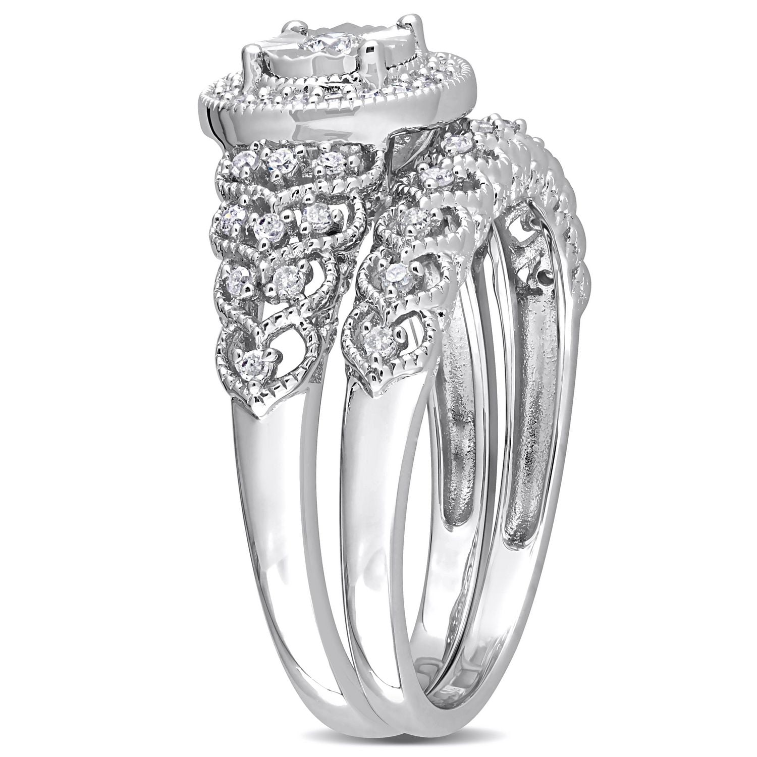 Ensemble de bague nuptiale à auréole Miabella avec 1/3 Carat poids total de diamant en argent sterling