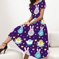 thumbnail image 2 of TJAZFJPA Robe de Fiançailles pour Femme Printemps/été Mode et Tempérament Élégant Thème Coloré Oeuf de Pâques Lapin Imprimé Col Rond Manches Courtes Robe Décontractée Longue Robe7, 2 of 5