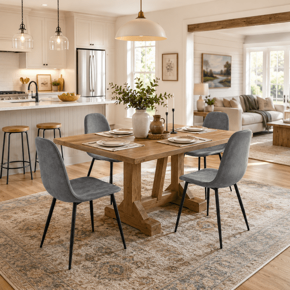 Homy Casa Dining Chairs Set of 4, Upholstered Kitchen, Accent & Side Chairs with Black Metal Legs, Grey
