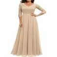 thumbnail image 1 of Robe Longue en Dentelle pour Femmes Manches 3/4 Col en V Dos Nu Fermeture Éclair Robe de Soirée de Mariage, 1 of 7