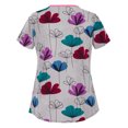 thumbnail image 1 of Pompotops Women Fashion Flower Print Short Sleeve Neck Tops Working Uniform Blouse Shirt, 1 of 3