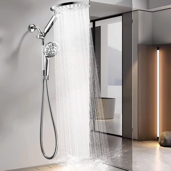 KAIYING Têtes de Douche Doubles avec Combo de Jet à Main, Douche à Pluie à Haute Pression, Pomme de Douche à Main à 9 Modes avec Tuyau de 79 Pouces (Chrome)