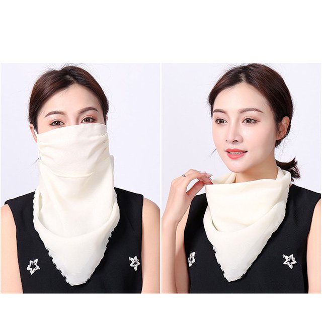 pitrice Women Summer Chiffon Bandana Cycling Face Neck Protection Sunscreen Printed Breathable Scarf