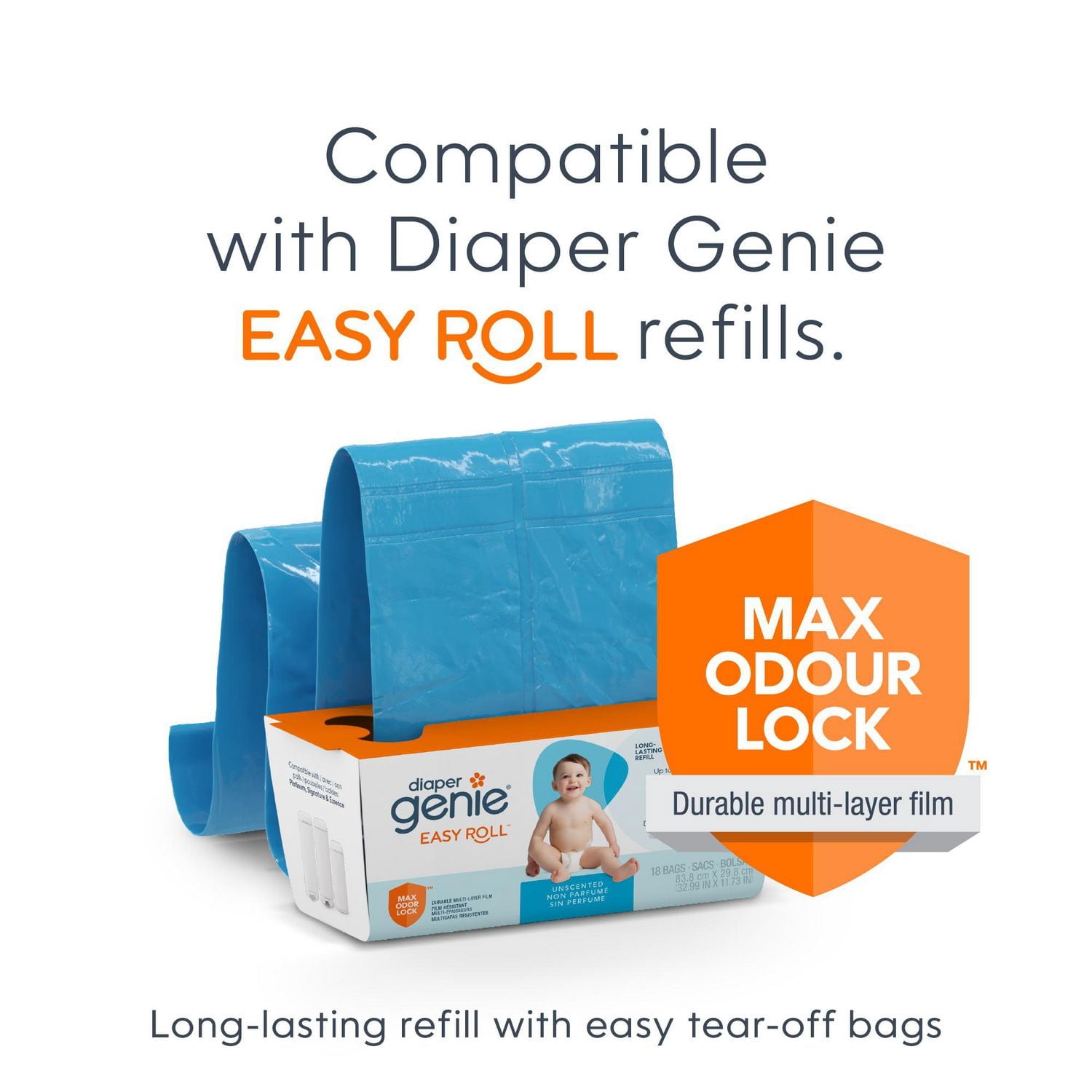 Diaper Genie Essence Diaper Pail, White, Odour-Locking Clamps