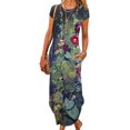 thumbnail image 1 of MAWCLOS Robes Maxi pour Femmes Robe Longue à Imprimé Floral Manches Courtes Été Plage Robe d'Été Caftan Vacances Col Rond Fleur Verte P, 1 of 2