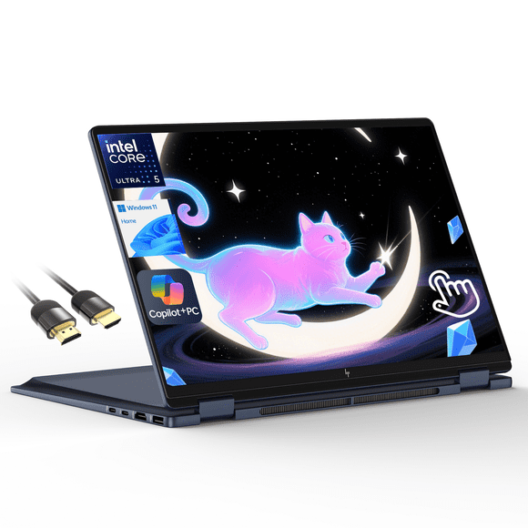 HP Omnibook X Flip 2 in 1 14’’2K Touchscreen Laptop, Convertible Laptop 16GB DDR5 RAM 512GB SSD, Intel Core Ultra 5, Intel Arc 130V GPU, Thunderbolt 4, Windows 11, PDG HDMI Cable, US Version KB