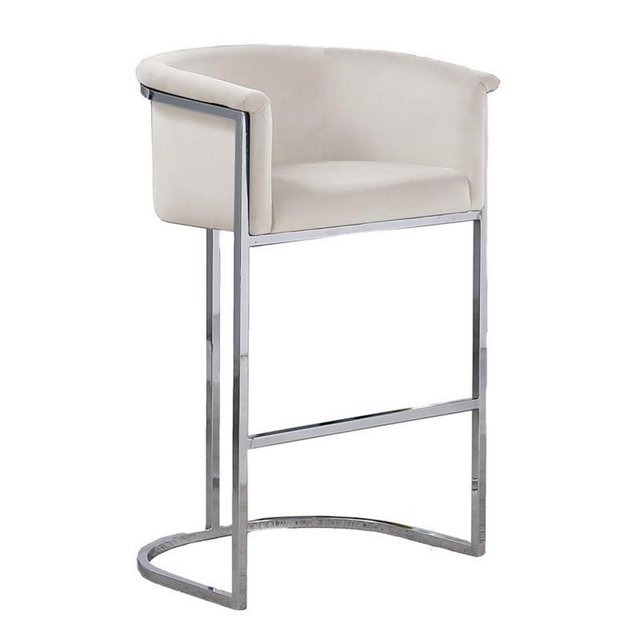 Cream Velvet Barstool Chair (Single) with Silver Metal Chrome Base