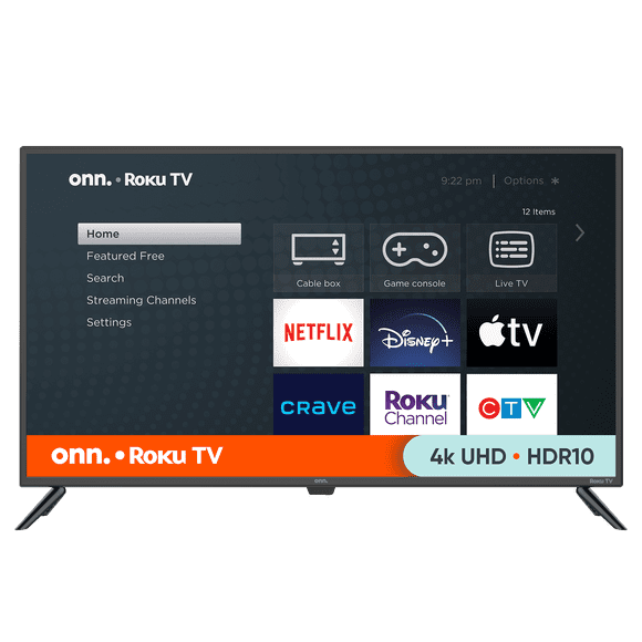 onn. 43" 4K UHD HDR Roku Smart TV (Model 100012584-CA-Black)