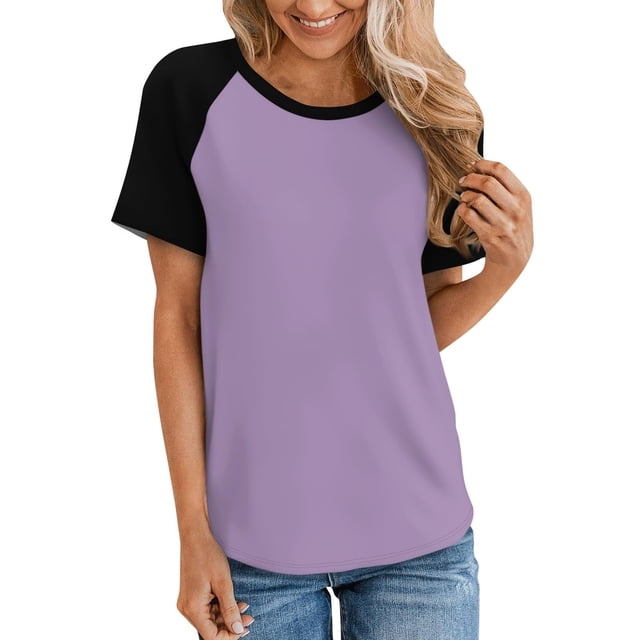 AherBiu T Shirts for Women Crew Neck Short Sleeve Comfy Tshirts Summer Casual Basic Tees Color Block
