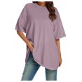 thumbnail image 1 of LUOGENLI T-shirts pour Femme pour Femmes Femmes T-Shirt à Col Rond Ajusté Hauts Basiques Manches Courtes T-Shirt d'Été Hauts T-Shirt Classique Tee T-shirts pour Femmes T-shirts Graphiques Vêtements d'Été Violet Pâle TTG, 1 of 4