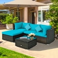 thumbnail image 3 of Costway 5PCS Outdoor Patio Rattan Furniture Set Sectional Conversation Turquoise Cushion, 3 of 10