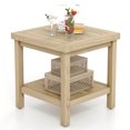 thumbnail image 1 of Costway 1 PCS Table d'Appoint Extérieur à 2 Niveaux, Table d'Extrémité en Bois de Teck avec Tablette de Rangement Naturel, 1 of 10