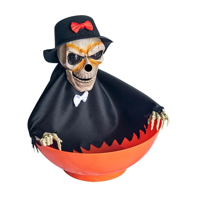 Chmadoxn Outdoor Scenes Decorations,Home Decor, Animated Halloween Skull Bowl- Plastic Skull Candy Bowl With Moving Skeleton Hand - Motion Activated Halloween Skull Candy Bowl a ornamental
