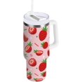 thumbnail image 1 of Gobelet de 30 oz avec Poignée, Couvercle et Paille, Gobelet d'Eau Isolé, Tasse d'Eau en Acier Inoxydable, Tasse Bouteille Réutilisable, Compatible avec Porte-Gobelet, Fraise Rouge, 1 of 6