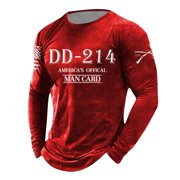 LUOGENLI Male T-shirts for Mens Men 214 Printed Round Neck Long Sleeved T Shirt Casual Trend Loose and Comfortable Long Sleeved T Shirt Top Mens T-shirts Graphic Tees Funny Easter Red XXL