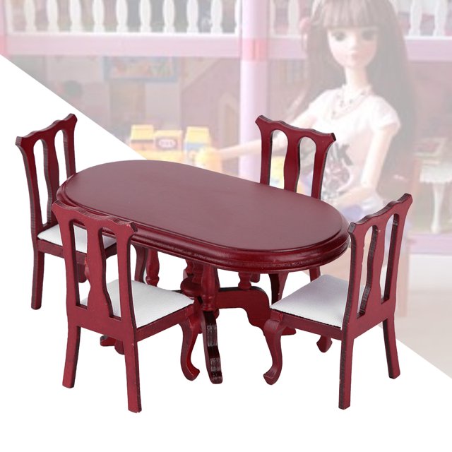 Ensemble Table et Chaises de Maison de Poupée, 1:12 Miniature Ensemble Table et Chaises de Cuisine Accessoire Mobilier de Chambre Jouet Accessoires de Maison de Poupée