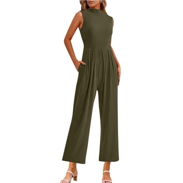 biudgviw Combinaisons pour Femmes Chic Décontracté Sans Manches Col Montant Jambes Larges Combinaisons Tendance d'Été Salopettes avec Poches