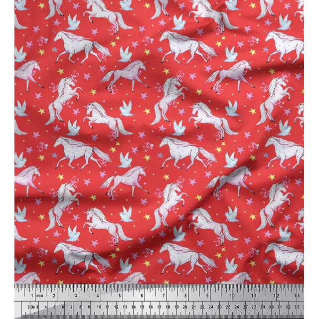 Soimoi Modal Satin Fabric Dot,Star & Unicorn Animal Print Sewing Fabric Yard 42 Inch Wide