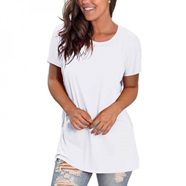 New Summer Women‘s Tops  Neck Cotton T Shirts Solid Color Short Sleeve Tees Casual Loose Pius Size Female T-Shirt