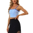 thumbnail image 4 of INSPIRE CHIC Women's Sequin Velvet Spaghetti Strap Club Party Crop Cami Top Light Blue XL, 4 of 5