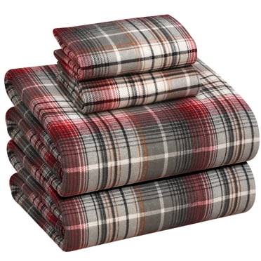 RUVANTI Flannel Sheets California King Size - 100% Cotton Brushed Cal King Bed Sheets Set - Deep Pockets 16 Inches - All Seasons Breathable & Extra Soft - Warm & Cozy, 4 Piece, Halloween Check