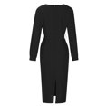 thumbnail image 4 of CEHVOM Robe Décontractée pour Femmes, Unie, Ample, à Ourlet Volanté, à Fermeture Éclair, à Manches Longues, à Col en V, en Solde, 4 of 5